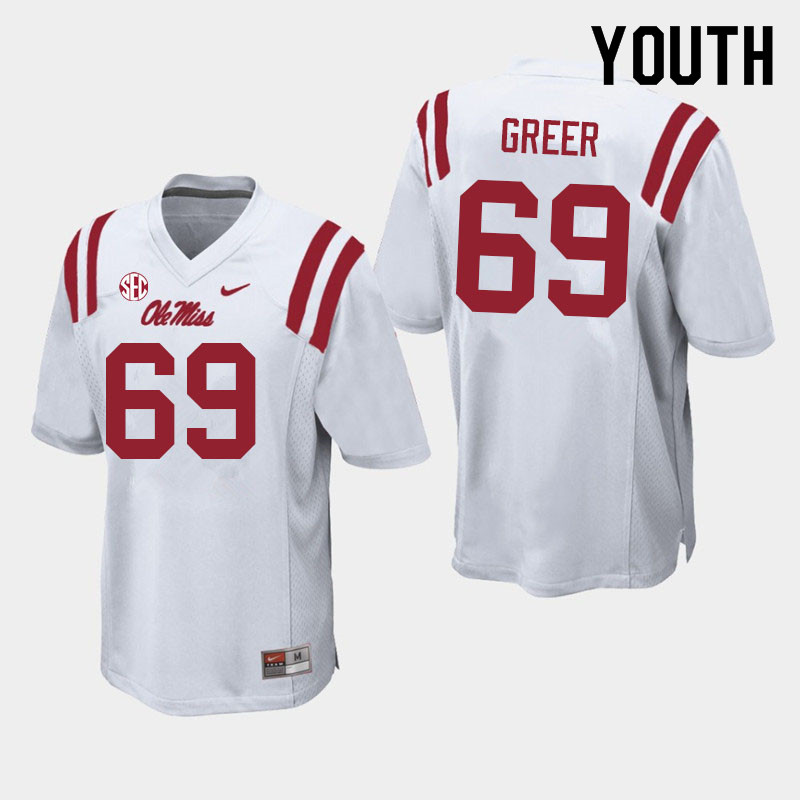 Jack Greer Ole Miss Rebels NCAA Youth White #69 Stitched Limited College Football Jersey KDC7658UM